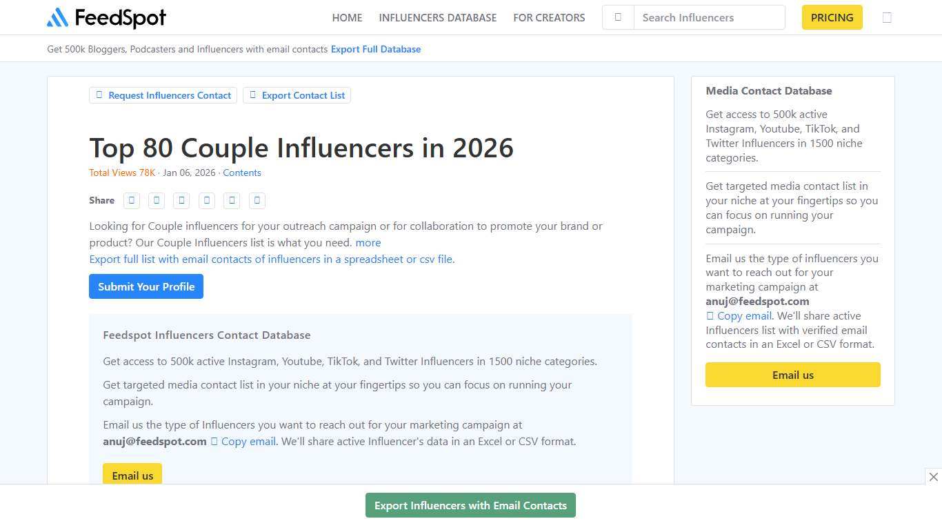 Top 80 Couple Influencers in 2026